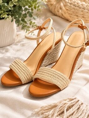 Coutgo Espadrille Wedge Sandals Size 8.5 | Neutral Tan/Cream Summer Heels